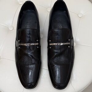 Versace Black Leather Slip-On Loafers